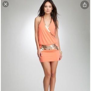 NWT Bebe Armor Gold Beaded Shift  Dress Size S
